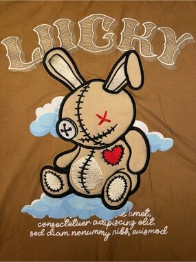 Lucky Charm Plush Bunny Graphic Tee - Tan with Red Heart
